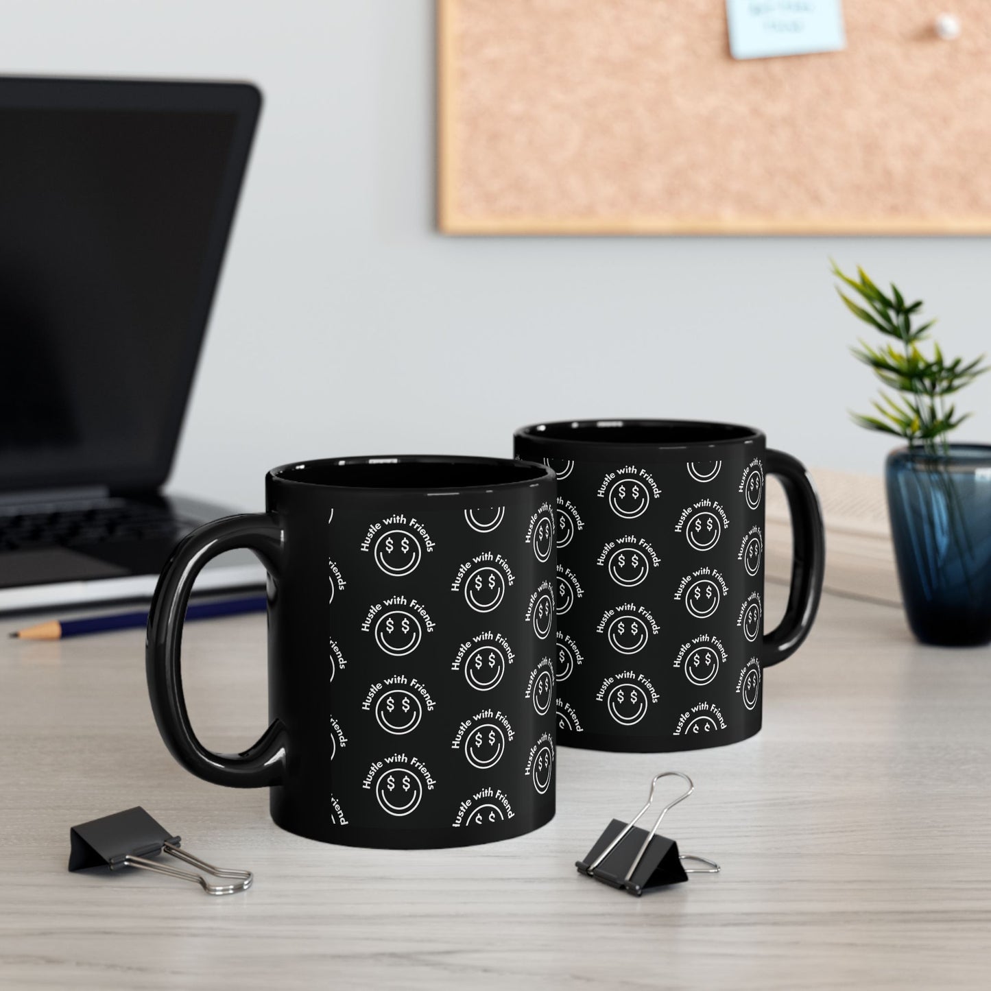 'Hustle with Friends' Black Mug (11oz, 15oz)