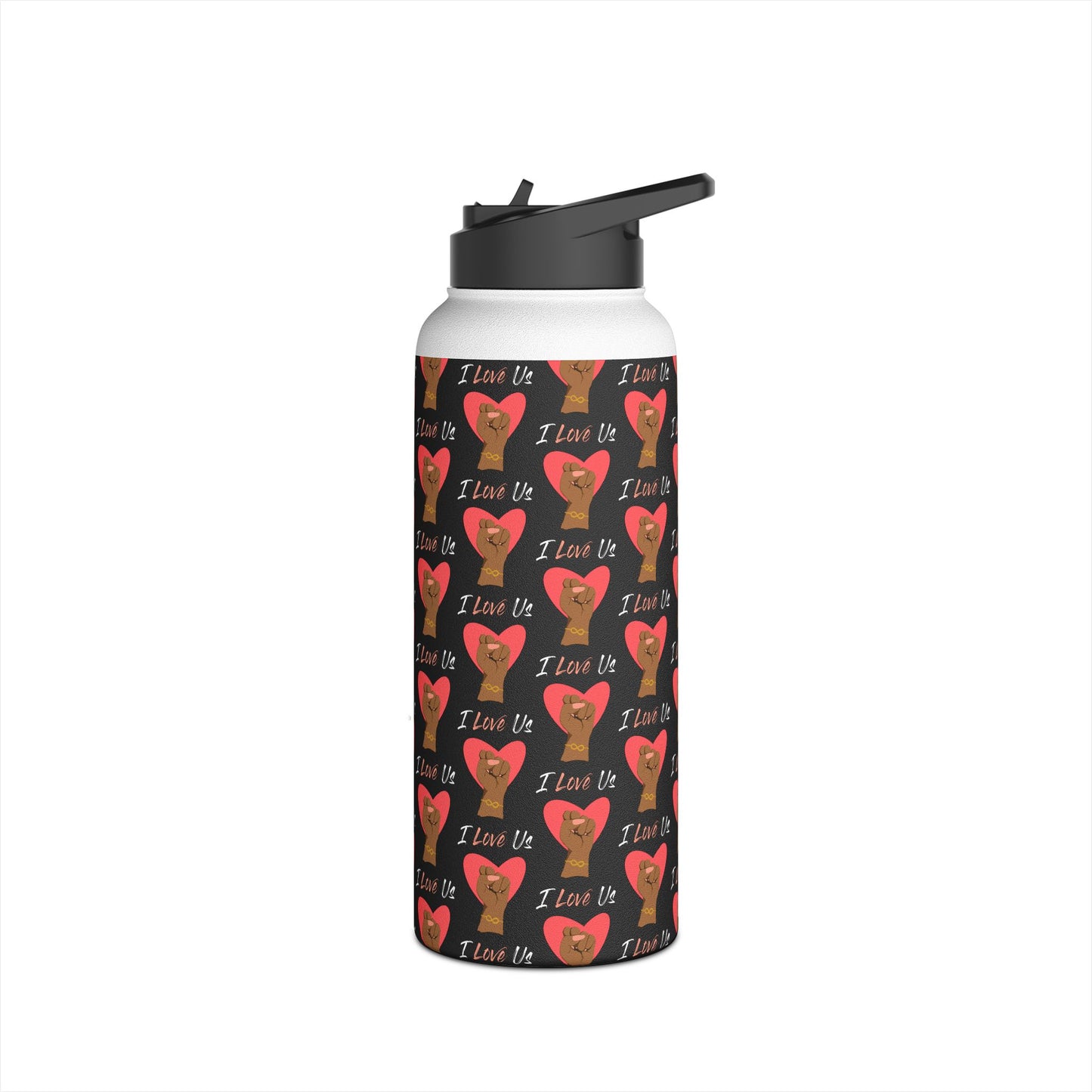 I Love Us Black Stainless Steel Water Bottle