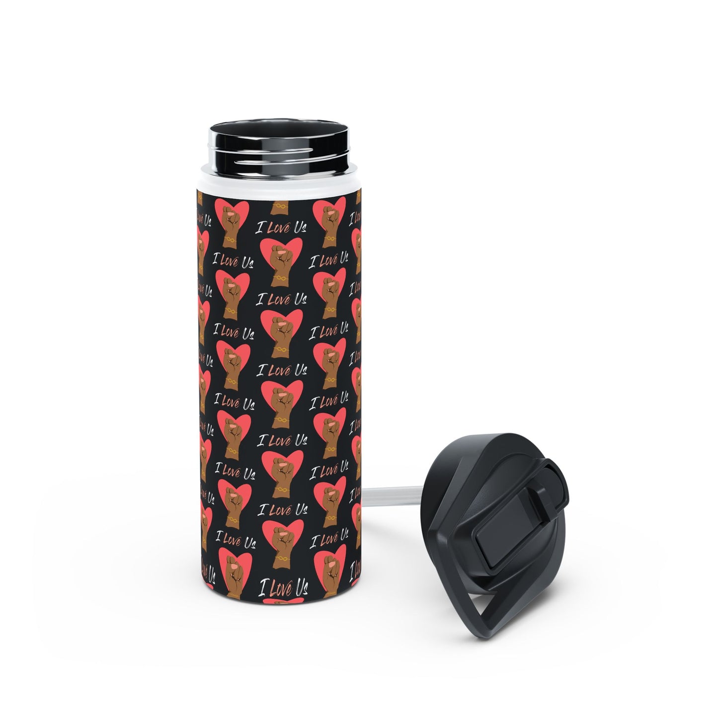 I Love Us Black Stainless Steel Water Bottle