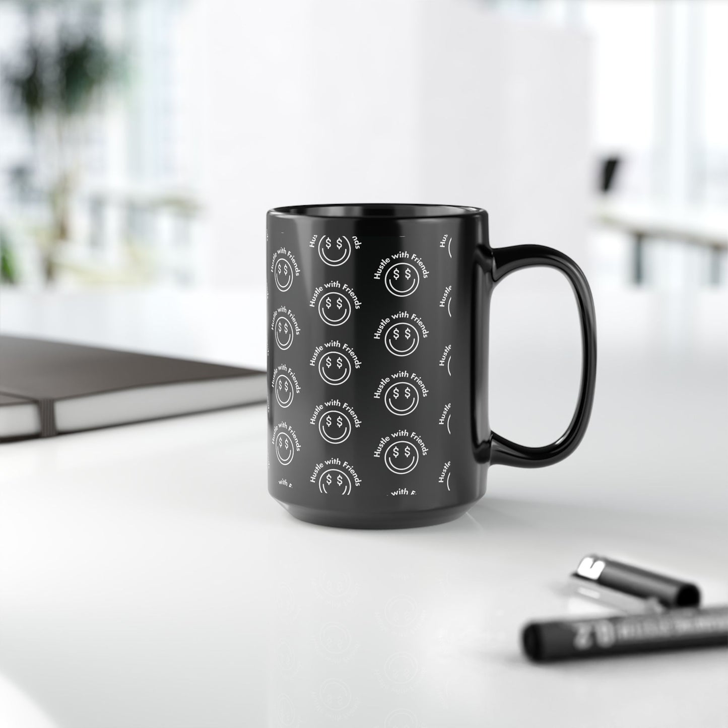 'Hustle with Friends' Black Mug (11oz, 15oz)