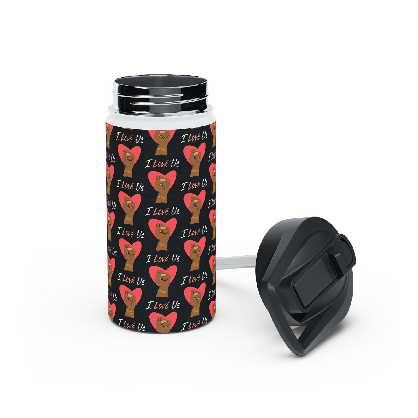 I Love Us Black Stainless Steel Water Bottle